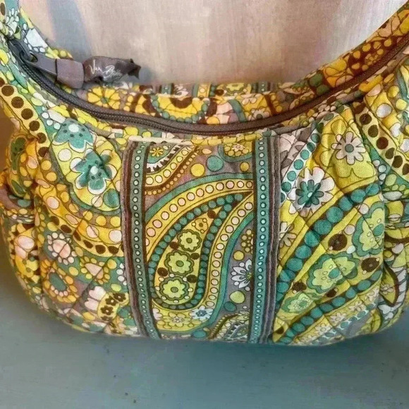 Vintage Vera Bradley Lemon Parfait Quilted Small Shoulder Bag Paisley Pockets - Picture 3 of 8